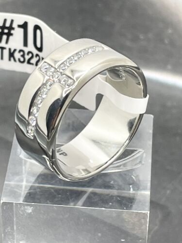 Jewellery Kingdom Cross Mens Cz Thumb Band Wedding Signet Pinky Stainless Steel 9mm Ring (Silver) Secondary image