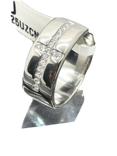 Jewellery Kingdom Cross Mens Cz Thumb Band Wedding Signet Pinky Stainless Steel 9mm Ring (Silver) - Jewelry Rings - British D'sire Main image