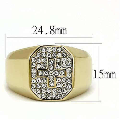 Jewellery Kingdom Cross Mens Signet Pinky Simulated Diamonds Steel Religious Ring (Gold) Secondary image