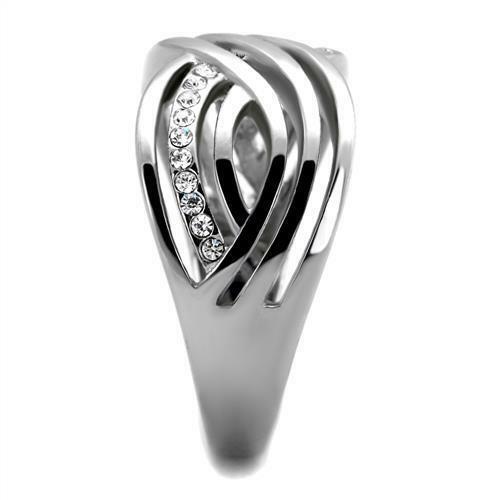 Jewellery Kingdom Cross Over Band Cz Pave Ladies Stainless Steel All Sizes Comfort Ring - Jewelry Rings - British D'sire