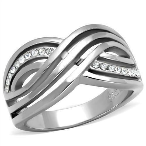 Jewellery Kingdom Cross Over Band Cz Pave Ladies Stainless Steel All Sizes Comfort Ring - Jewelry Rings - British D'sire Main image