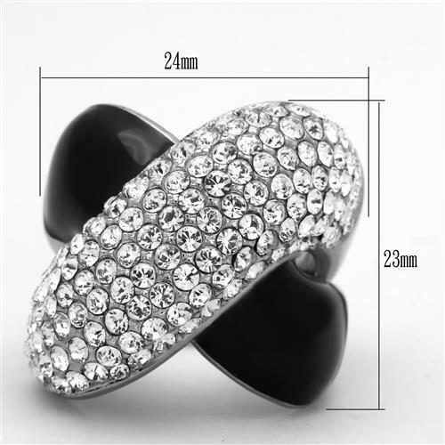 Jewellery Kingdom Cross Over Cubic Zirconia Enamel Wide Comfort Stainless Steel Chunky Ladies Black Ring - Jewelry Rings - British D'sire