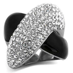 Jewellery Kingdom Cross Over Cubic Zirconia Enamel Wide Comfort Stainless Steel Chunky Ladies Black Ring - Jewelry Rings - British D'sire