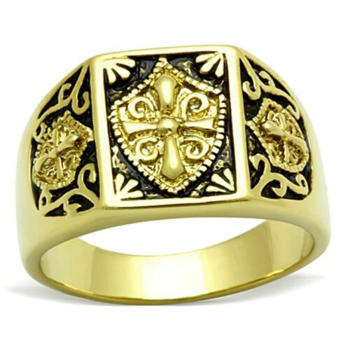 Jewellery Kingdom Cross Pinky Signet Coat of arms Military No Stone Mens Gold Ring - Jewelry Rings - British D'sire Main image