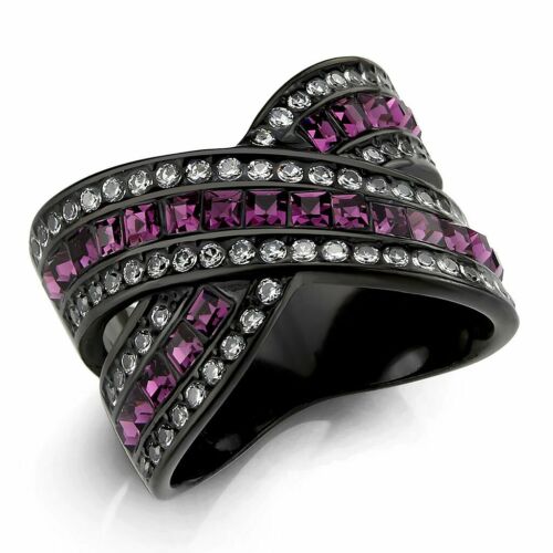 Jewellery Kingdom Crossover Cubic Zirconia Cocktail Amethyst Ring (Black) - Jewelry Rings - British D'sire Main image
