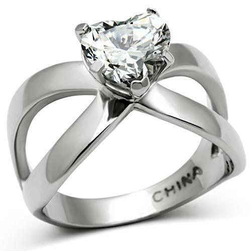 Jewellery Kingdom Crossover Heart Solitaire Stainless Steel 1.50 Carat Engagement Ring (Silver) Secondary image