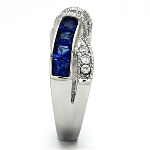 Jewellery Kingdom Crossover Princess Cut Simulated Diamonds Sapphire Ring Band (Silver) - Jewelry Rings - British D'sire Main image