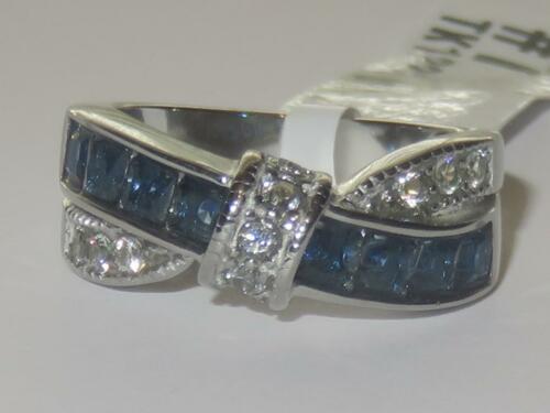 Jewellery Kingdom Crossover Princess Cut Simulated Diamonds Sapphire Ring Band (Silver) Secondary image