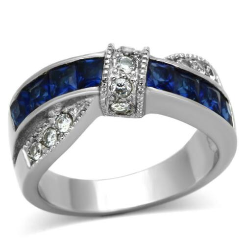 Jewellery Kingdom Crossover Princess Cut Simulated Diamonds Sapphire Ring Band (Silver) - Jewelry Rings - British D'sire