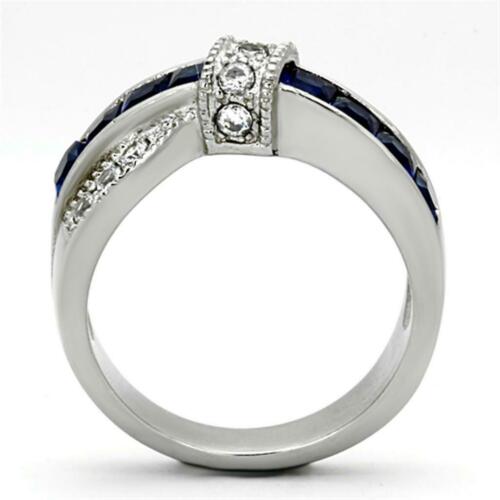 Jewellery Kingdom Crossover Stainless Steel Princes Cut Cubic Zirconia Spinel Sapphire Ladies Ring (Blue) - Jewelry Rings - British D'sire