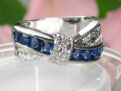 Jewellery Kingdom Crossover Stainless Steel Princes Cut Cubic Zirconia Spinel Sapphire Ladies Ring (Blue) - Jewelry Rings - British D'sire
