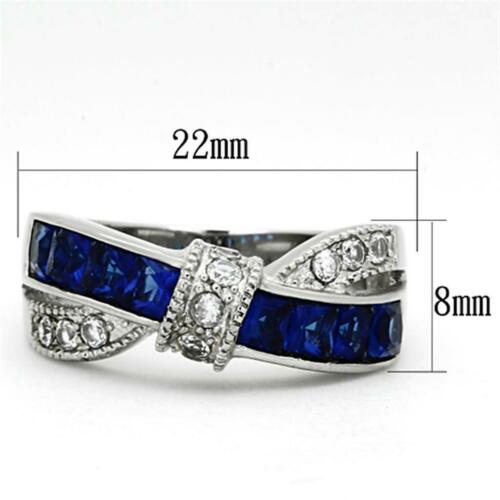 Jewellery Kingdom Crossover Stainless Steel Princes Cut Cubic Zirconia Spinel Sapphire Ladies Ring (Blue) - Jewelry Rings - British D'sire