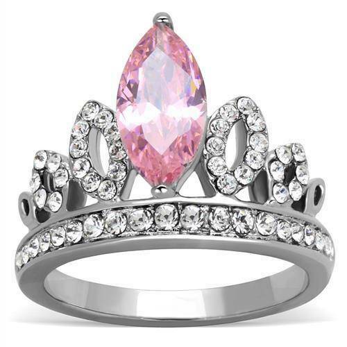 Jewellery Kingdom Crown Tiera 2CT Sapphire Stainless Steel Cubic Zirconia Ladies Pink Marquise Ring - Jewelry Rings - British D'sire Main image