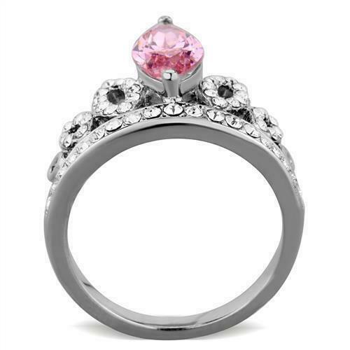 Jewellery Kingdom Crown Tiera 2CT Sapphire Stainless Steel Cubic Zirconia Ladies Pink Marquise Ring - Jewelry Rings - British D'sire