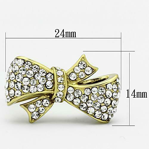 Jewellery Kingdom Crystal 18Kt Steel No Tarnish Clear Sparkling Gold Bow Ring - Jewelry Rings - British D'sire
