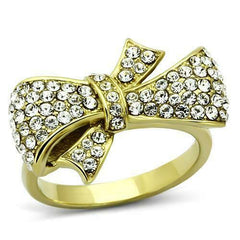 Jewellery Kingdom Crystal 18Kt Steel No Tarnish Clear Sparkling Gold Bow Ring - Jewelry Rings - British D'sire