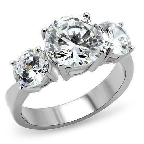 Jewellery Kingdom Cubic Zircconia Stainless Steel Past Present Future Anniversary Three Stone Ladies Ring - Jewelry Rings - British D'sire Main image