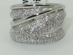 Jewellery Kingdom Cubic Zirconia 15mm Silver Rhodium Sparkling Handmade Ladies Band Ring - Jewelry Rings - British D'sire