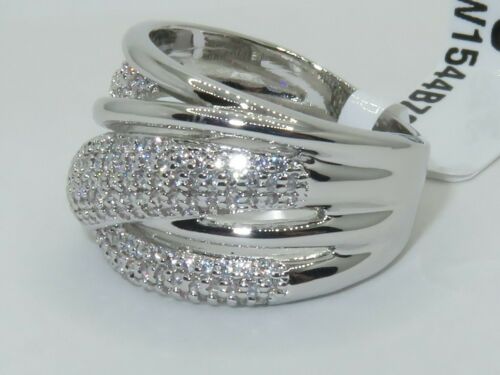 Jewellery Kingdom Cubic Zirconia 15mm Silver Rhodium Sparkling Handmade Ladies Band Ring - Jewelry Rings - British D'sire