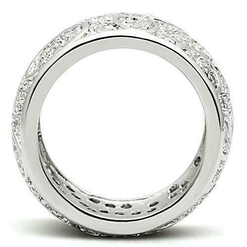 Jewellery Kingdom Cubic Zirconia 16mm Comfort Rhodium Sparkling Pave Ladies Wide Band Ring (Silver) - Jewelry Rings - British D'sire