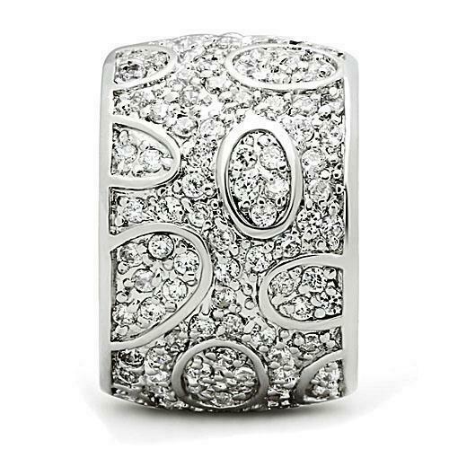 Jewellery Kingdom Cubic Zirconia 16mm Comfort Rhodium Sparkling Pave Ladies Wide Band Ring (Silver) - Jewelry Rings - British D'sire