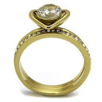 Jewellery Kingdom Cubic Zirconia 18kt Stainless Steel Solitaire Wedding Engagement Ladies Band Gold Ring Set - Jewelry Rings - British D'sire
