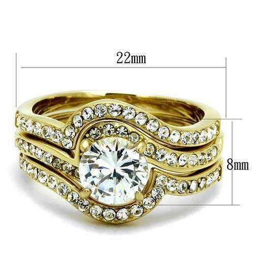 Jewellery Kingdom Cubic Zirconia 18KT Steel Ladies Engagement Wedding Band Ring Set Secondary image