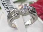 Jewellery Kingdom Cubic Zirconia 1CT Center Stone Scroll Stainless Steel Three Ladies Stone Ring (Silver) - Rings - British D'sire