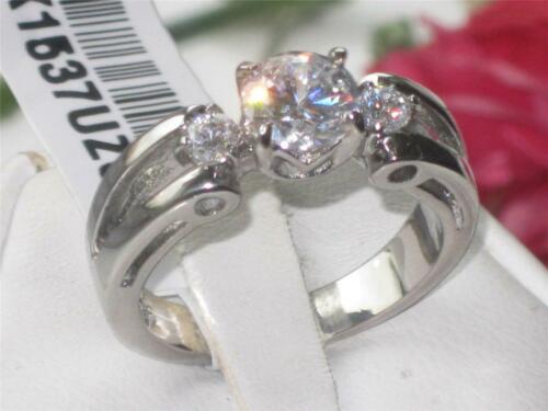 Jewellery Kingdom Cubic Zirconia 1CT Center Stone Scroll Stainless Steel Three Ladies Stone Ring (Silver) - Rings - British D'sire