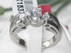 Jewellery Kingdom Cubic Zirconia 1CT Center Stone Scroll Stainless Steel Three Ladies Stone Ring (Silver) - Rings - British D'sire