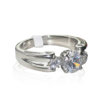 Jewellery Kingdom Cubic Zirconia 1CT Center Stone Scroll Stainless Steel Three Ladies Stone Ring (Silver) - Rings - British D'sire Main image