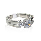 Jewellery Kingdom Cubic Zirconia 1CT Center Stone Scroll Stainless Steel Three Ladies Stone Ring (Silver) - Rings - British D'sire