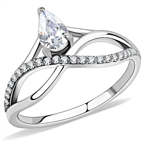 Jewellery Kingdom Cubic Zirconia 1CT Pretty Elegant Pave Stainless Steel Silver Ladies Pear Ring - Jewelry Rings - British D'sire Main image