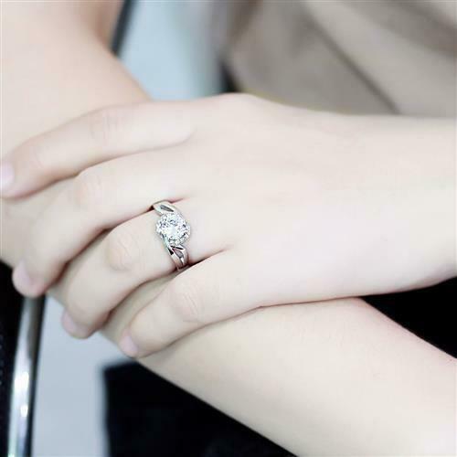 Jewellery Kingdom Cubic Zirconia 225 CT Swirl Stainless Steel Pretty Ladies Solitaire Ring (Silver) - Jewelry Rings - British D'sire