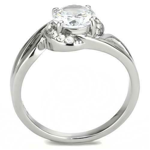 Jewellery Kingdom Cubic Zirconia 225 CT Swirl Stainless Steel Pretty Ladies Solitaire Ring (Silver) - Jewelry Rings - British D'sire