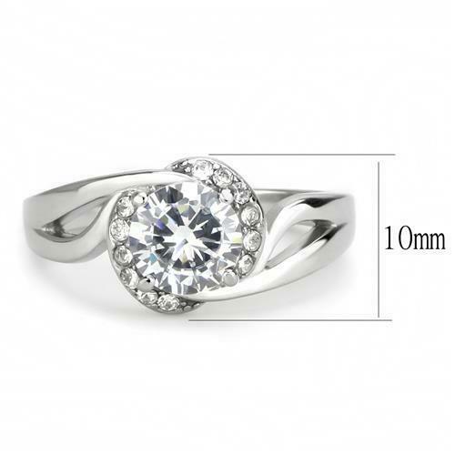 Jewellery Kingdom Cubic Zirconia 225 CT Swirl Stainless Steel Pretty Ladies Solitaire Ring (Silver) - Jewelry Rings - British D'sire