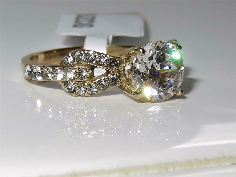 Jewellery Kingdom Cubic Zirconia 2.50 CT Solitaire Accents 18KT Steel Engagement Ladies Ring (Gold) - Jewelry Rings - British D'sire
