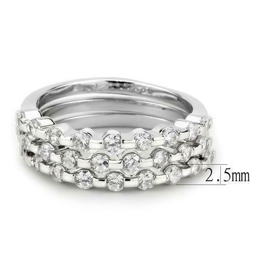 Jewellery Kingdom Cubic Zirconia 3 Bands Eternity Rhodium Ladies Stacking Ring Set (Silver) - Jewelry Rings - British D'sire
