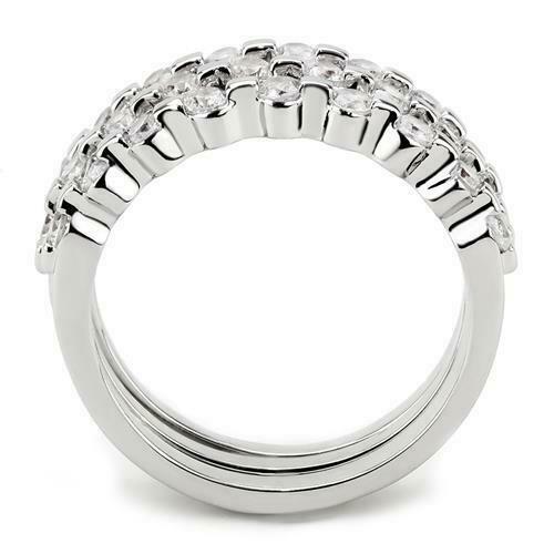 Jewellery Kingdom Cubic Zirconia 3 Bands Eternity Rhodium Ladies Stacking Ring Set (Silver) - Jewelry Rings - British D'sire