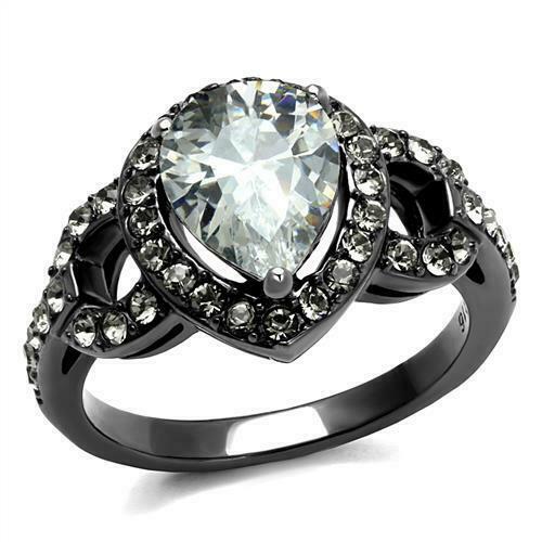 Jewellery Kingdom Cubic Zirconia 3 Carat Cubic Zirconia Ladies Pear Ring (Black) - Rings - British D'sire Main image