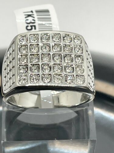 Jewellery Kingdom Cubic Zirconia 30 Stone Bling Stainless Steel Mens Signet Ring (Silver) - Jewelry Rings - British D'sire