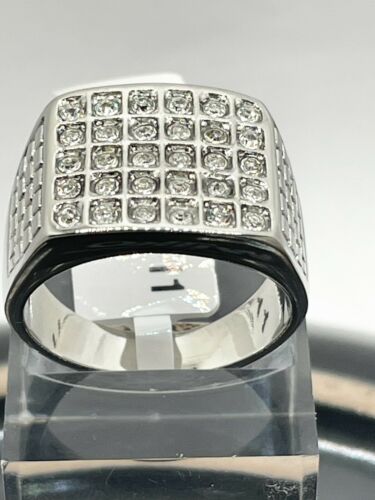 Jewellery Kingdom Cubic Zirconia 30 Stone Bling Stainless Steel Mens Signet Ring (Silver) Secondary image
