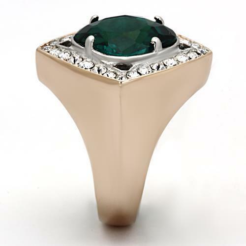 Jewellery Kingdom Cubic Zirconia 3CT Cocktail Green Steel Sparkling Emerald Rose Gold Ladies Ring - Jewelry Rings - British D'sire