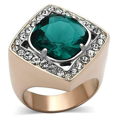 Jewellery Kingdom Cubic Zirconia 3CT Cocktail Green Steel Sparkling Emerald Rose Gold Ladies Ring - Jewelry Rings - British D'sire