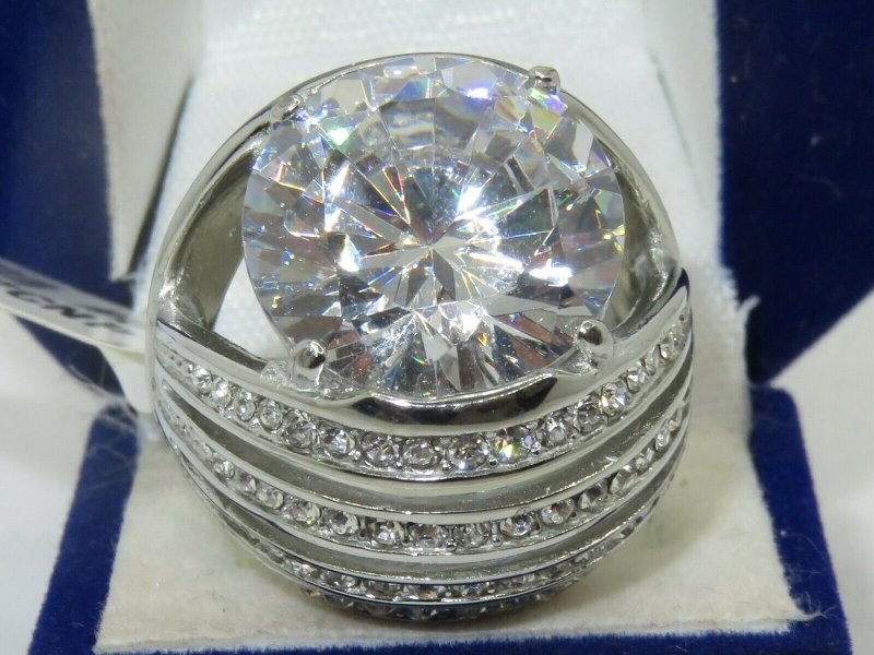 Jewellery Kingdom Cubic Zirconia 4 CT Stainless Steel Ladies Cocktail Dome Ring - Jewelry Rings - British D'sire Main image