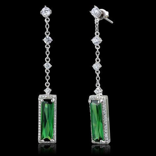 Jewellery Kingdom Cubic Zirconia 53mm Dangle Drop Sterling Silver 925 Elegant Emerald Silver Earrings - Earrings - British D'sire