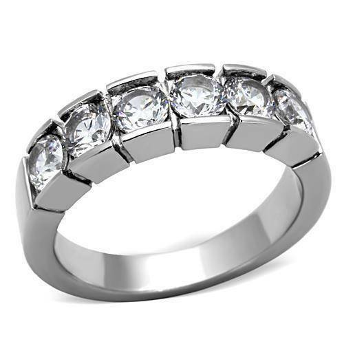 Jewellery Kingdom Cubic Zirconia 6mm Stainless Steel Stone Ladies Eternity Band Ring (Silver) - Jewelry Rings - British D'sire Main image