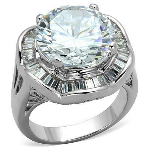 Jewellery Kingdom Cubic Zirconia 8 CT Silver Baguettes Rhodium Statement Sparkle Ladies Cocktail Ring - Jewelry Rings - British D'sire Main image