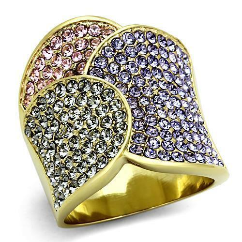 Jewellery Kingdom Cubic Zirconia Amethyst Peridot Pink Steel Sparkle Ladies Ring (Gold & Multi Colour) - Jewelry Rings - British D'sire Main image
