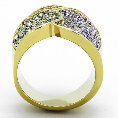 Jewellery Kingdom Cubic Zirconia Amethyst Peridot Pink Steel Sparkle Ladies Ring (Gold & Multi Colour) - Jewelry Rings - British D'sire
